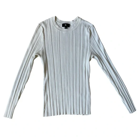 Banana Republic Ribbed Crew Neck Stretch White Long Sleeve Sweater - MED - Picture 4 of 12